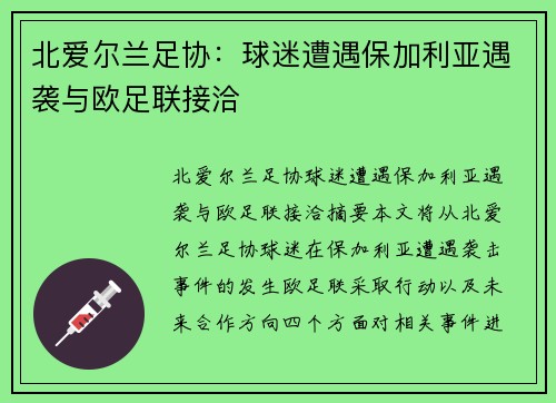 北爱尔兰足协：球迷遭遇保加利亚遇袭与欧足联接洽